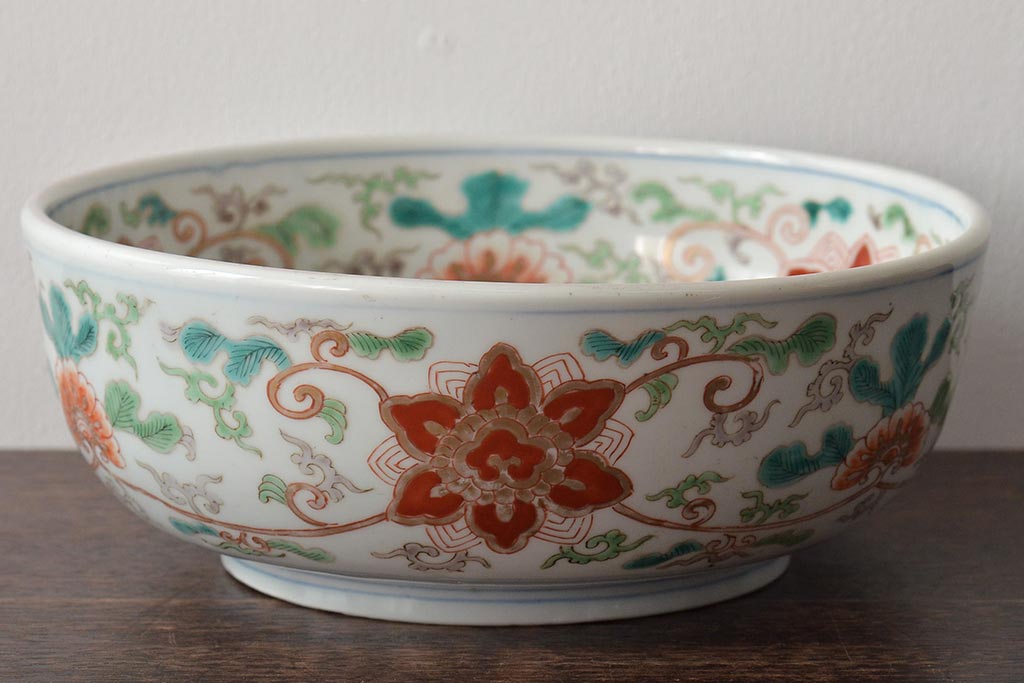 幕末〜明治　伊万里焼　色絵深鉢(深皿、二重高台、和食器)(R-046738)