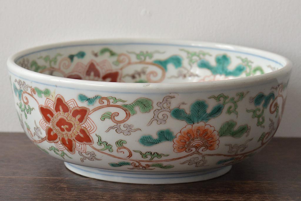 幕末〜明治　伊万里焼　色絵深鉢(深皿、二重高台、和食器)(R-046738)