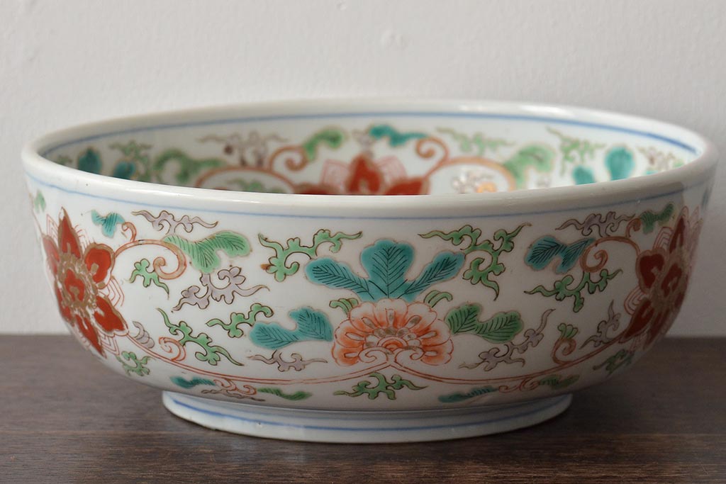 幕末〜明治　伊万里焼　色絵深鉢(深皿、二重高台、和食器)(R-046738)