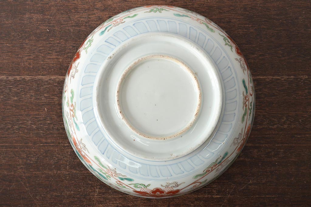 幕末〜明治　伊万里焼　色絵深鉢(深皿、二重高台、和食器)(R-046738)