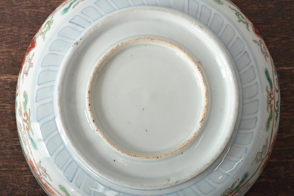 幕末〜明治　伊万里焼　色絵深鉢(深皿、二重高台、和食器)(R-046738)