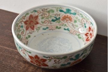 幕末〜明治　伊万里焼　色絵深鉢(深皿、二重高台、和食器)(R-046738)