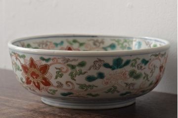 幕末〜明治　伊万里焼　色絵深鉢(深皿、二重高台、和食器)(R-046739)