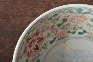 幕末〜明治　伊万里焼　色絵深鉢(深皿、二重高台、和食器)(R-046739)