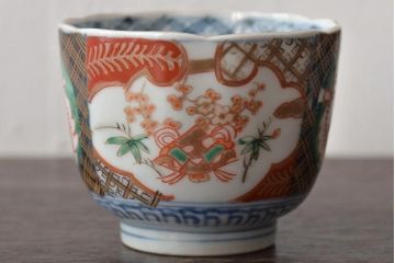 幕末〜明治　伊万里焼　色絵染付　向付(蕎麦猪口)5個(R-046742)