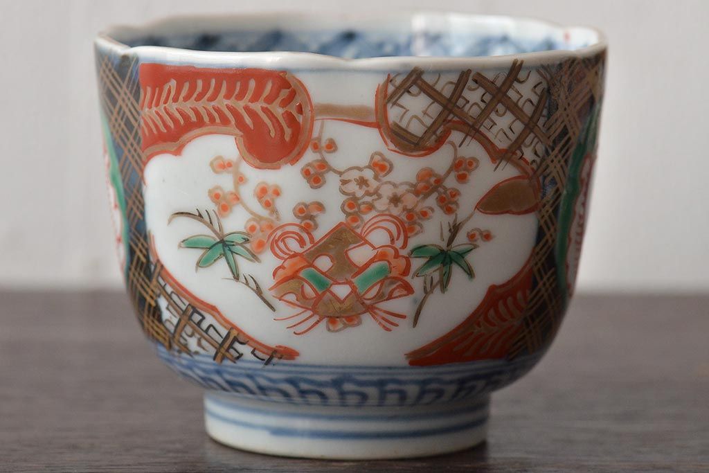 幕末〜明治　伊万里焼　色絵染付　向付(蕎麦猪口)5個(R-046742)