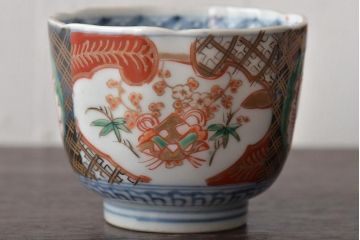 幕末〜明治　伊万里焼　色絵染付　向付(蕎麦猪口)5個(R-046742)