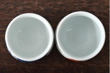 館林源右衛門　湯呑み5客　ぐい呑み5客セット(染付色絵、共箱、お猪口、紺朱十二支、有田焼)(R-046744)