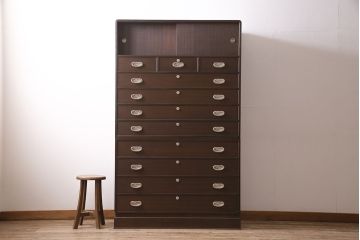 中古　伝統工芸品　伝統工芸士・吉沢昭次作　凛とした佇まいが素敵な加茂総桐箪笥(定価約150万円)(総桐たんす、衣装箪笥、着物箪笥、和タンス)(R-046747)