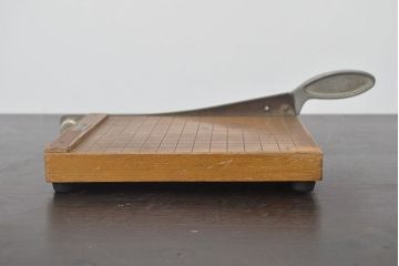 ROKUWA　古い　ペーパーカッター(裁断機、木製、マス目付、古道具)(R-046791)