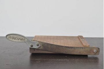 ROKUWA　古い　ペーパーカッター(裁断機、木製、マス目付、古道具)(R-046791)
