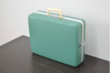 ビンテージ　エメラルドグリーン　トランク(昭和レトロ、鞄、カバン、収納、ディスプレイ)(R-046795)