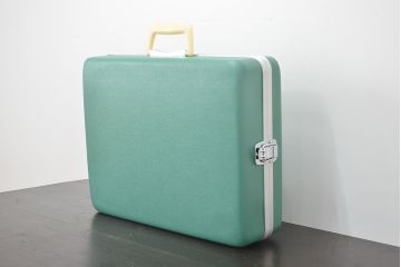 ビンテージ　エメラルドグリーン　トランク(昭和レトロ、鞄、カバン、収納、ディスプレイ)(R-046795)