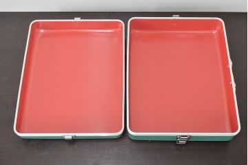 ビンテージ　エメラルドグリーン　トランク(昭和レトロ、鞄、カバン、収納、ディスプレイ)(R-046795)