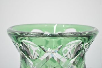 各務満　クリスタル　花瓶(緑切子、カガミクリスタル、花器、フラワーベース)(R-046797)