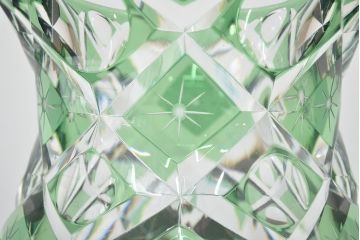 各務満　クリスタル　花瓶(緑切子、カガミクリスタル、花器、フラワーベース)(R-046797)