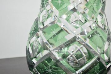 各務満　クリスタル　花瓶(緑切子、カガミクリスタル、花器、フラワーベース)(R-046797)