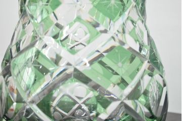 各務満　クリスタル　花瓶(緑切子、カガミクリスタル、花器、フラワーベース)(R-046797)