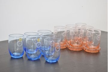 昭和レトロ　花柄　切子グラス12個　コースター6個(ガラスコップ、硝子)(R-046798)
