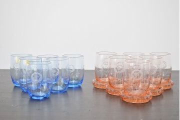 昭和レトロ　花柄　切子グラス12個　コースター6個(ガラスコップ、硝子)(R-046798)