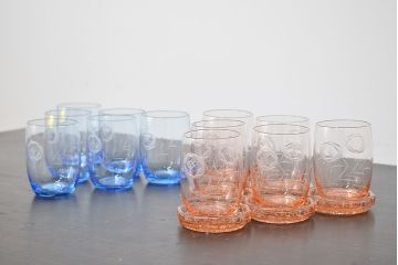 昭和レトロ　花柄　切子グラス12個　コースター6個(ガラスコップ、硝子)(R-046798)