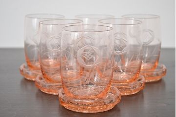 昭和レトロ　花柄　切子グラス12個　コースター6個(ガラスコップ、硝子)(R-046798)