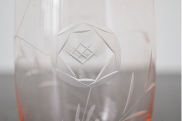昭和レトロ　花柄　切子グラス12個　コースター6個(ガラスコップ、硝子)(R-046798)