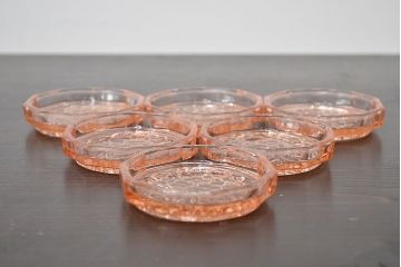 昭和レトロ　花柄　切子グラス12個　コースター6個(ガラスコップ、硝子)(R-046798)