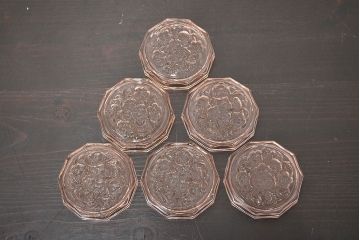 昭和レトロ　花柄　切子グラス12個　コースター6個(ガラスコップ、硝子)(R-046798)