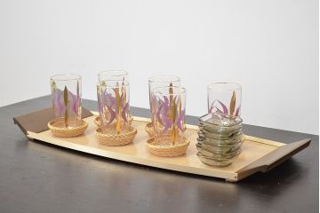 昭和レトロ　佐々木ガラス　グラス・コースター・小皿・お盆セット(HOYA、コップ)(R-046800)