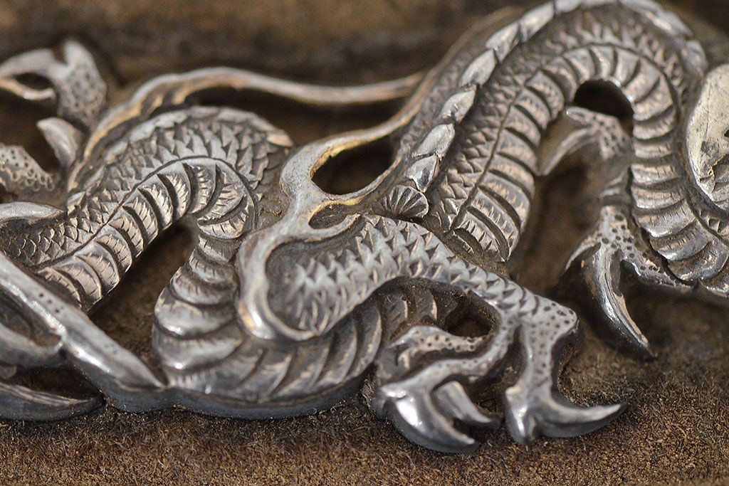 煙草入／金唐革／美品金工饅頭根付