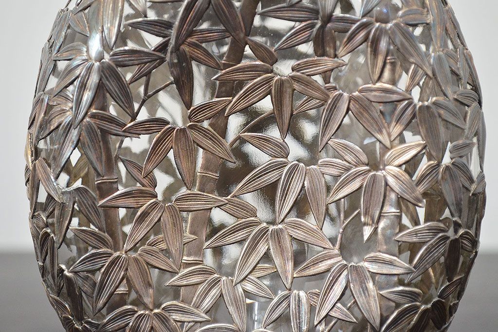STERLING　SILVER　銀製　竹の図　透かし　デカンタ(重量790g)(R-046811)