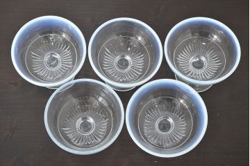 昭和レトロ　当時物　乳白暈し　氷コップ5個セット(プレスガラス)(R-046812)