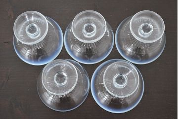 昭和レトロ　当時物　乳白暈し　氷コップ5個セット(プレスガラス)(R-046812)