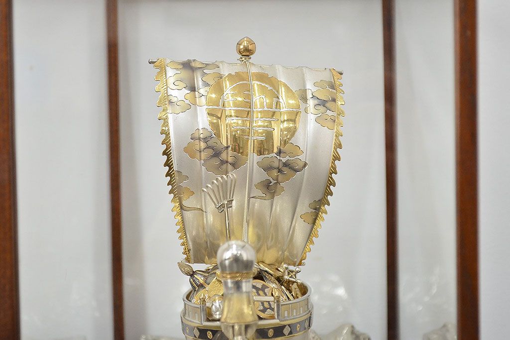 銀製　宝船　置物(彫金、シルバー、1765g)　クラウン70ミリ映写機完成記念(R-046814)