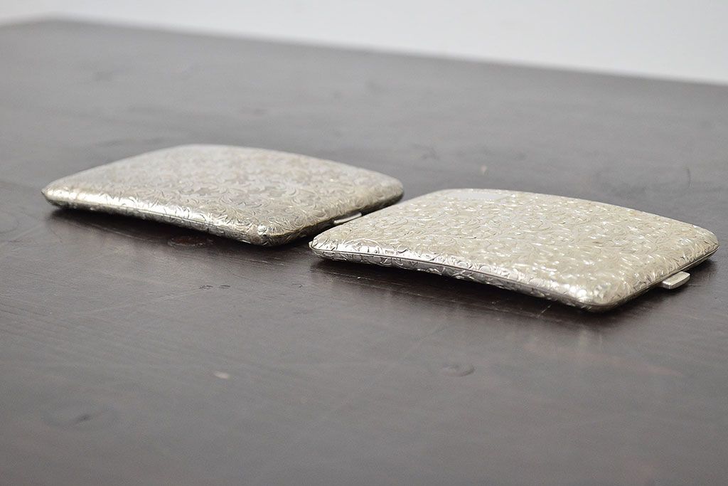 アンティーク　スターリングシルバー950　シガレットケース2点(唐草、彫金)(R-046815)