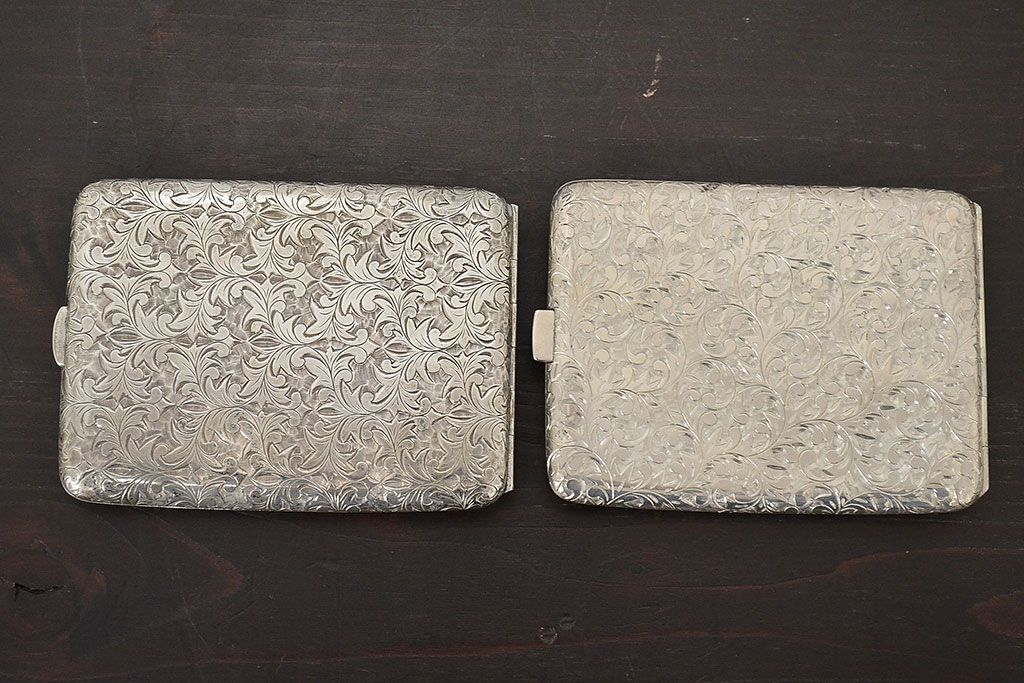 アンティーク　スターリングシルバー950　シガレットケース2点(唐草、彫金)(R-046815)