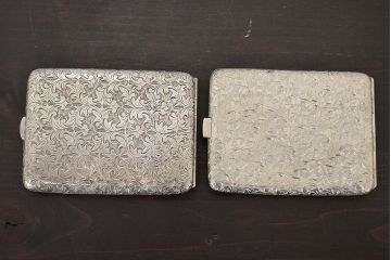アンティーク　スターリングシルバー950　シガレットケース2点(唐草、彫金)(R-046815)