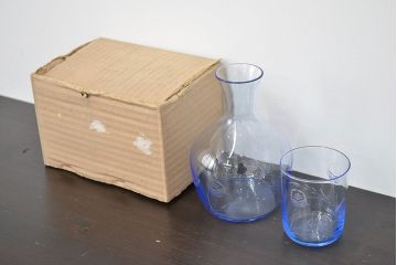 昭和レトロ　花柄　切子　水注(水次、グラス、コップ)(R-046819)