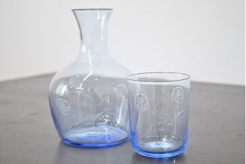 昭和レトロ　花柄　切子　水注(水次、グラス、コップ)(R-046819)