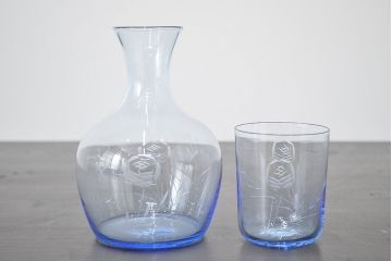 昭和レトロ　花柄　切子　水注(水次、グラス、コップ)(R-046820)
