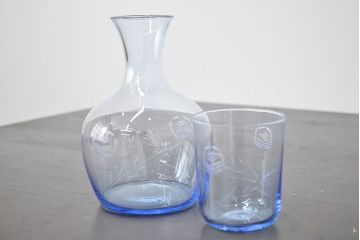 昭和レトロ　花柄　切子　水注(水次、グラス、コップ)(R-046820)