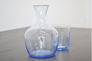 昭和レトロ　花柄　切子　水注(水次、グラス、コップ)(R-046820)