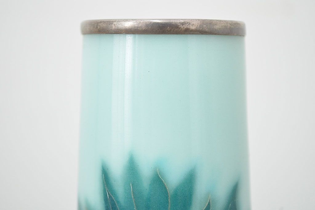 安藤七宝店造　七宝青磁釉柑橘文花瓶(純銀縁)(R-046828)