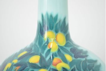 安藤七宝店造　七宝青磁釉柑橘文花瓶(純銀縁)(R-046828)