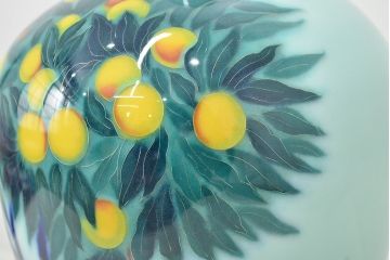 安藤七宝店造　七宝青磁釉柑橘文花瓶(純銀縁)(R-046828)