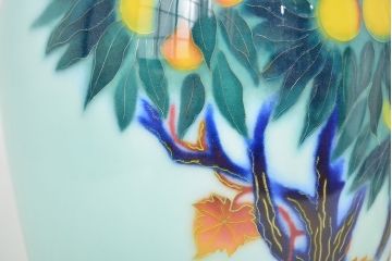 安藤七宝店造　七宝青磁釉柑橘文花瓶(純銀縁)(R-046828)