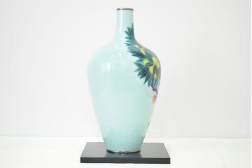 安藤七宝店造　七宝青磁釉柑橘文花瓶(純銀縁)(R-046828)