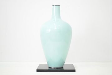 安藤七宝店造　七宝青磁釉柑橘文花瓶(純銀縁)(R-046828)