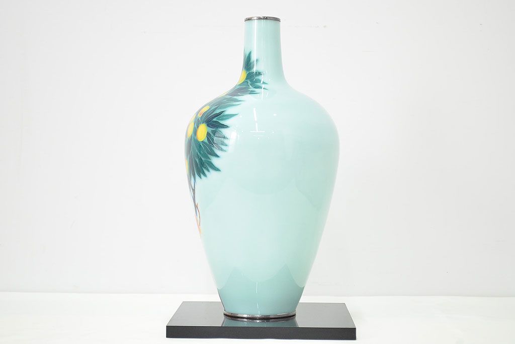 安藤七宝店造　七宝青磁釉柑橘文花瓶(純銀縁)(R-046828)